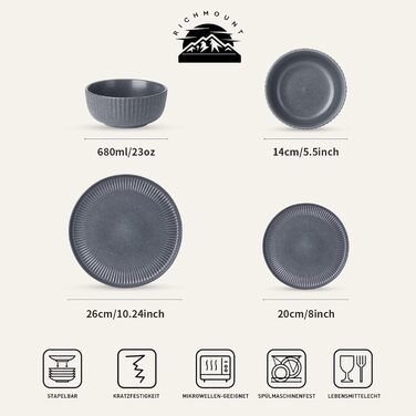 Набір посуду Starlight, 18 предметів: тарілки для 6 осіб, рельєфний, мікрохвильова та посудомийна безпека, анти-подряпини, реактивна глазур, матовий бежево-білий (матовий чорно-сірий)