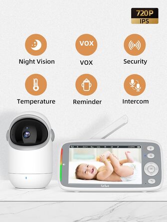 Дитячий відеоняня TakTark з камерою, 5'' IPS екран, поворот 300°, VOX, двосторонній зв'язок, нічне бачення, контроль температури