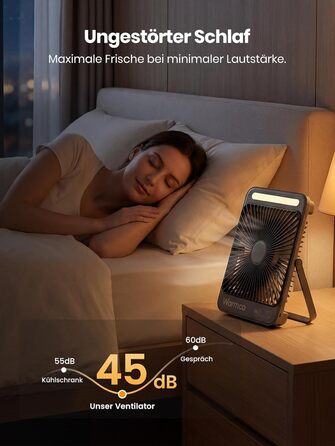 Вентилятор для кемпінгу Warmco 20000mAh з лампою та дисплеєм, 15-48 годин роботи, тихий, ультратонкий, з гачком, USB, чорний