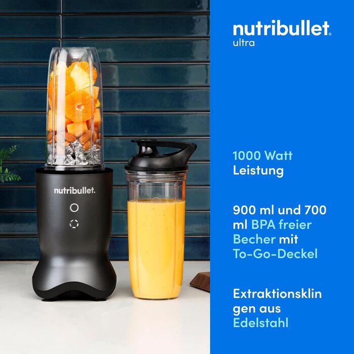 Nutribullet personal blender, the most powerful blender for a single serving, 1000 watts and quiet motor, 900 ml Tritan Renew cup, vibrant touch controls, Dark Grey 1000W Dark Grey