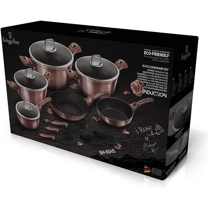 Набір посуду Berlinger Haus 15 предметів, металевий, рожеве золото (Metallisch Irose)