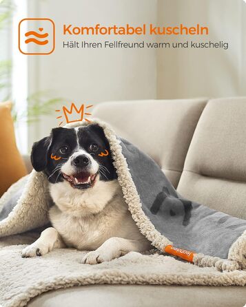 Водонепроникний плед для собак Feandrea, Sherpa Fleece, 127 x 101 см, сірий - захист дивану для тварин