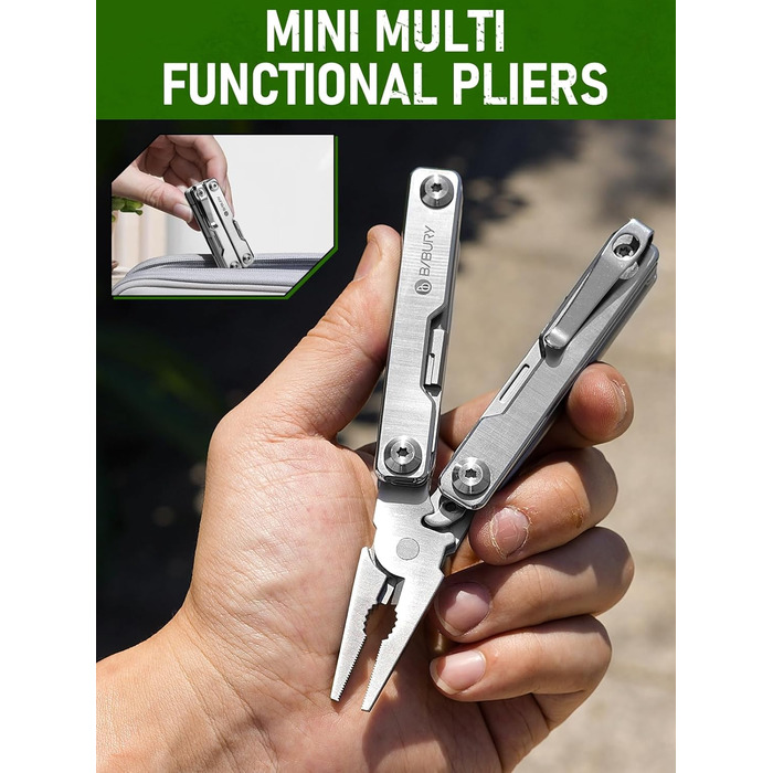 Мультитул BIBURY Mini 10-в-1: кусачки, пінцет, склобій, інструмент для кемпінгу та відпочинку на природі