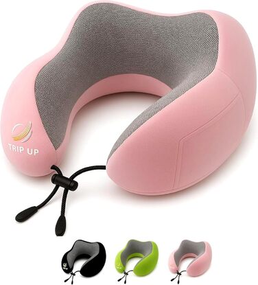 Подушка для шиї Trip Up з Memory Foam - для подорожей (літак, авто) - ергономічна, м'яка, дихаюча, регульована, чорна (Bubblegum Pink)