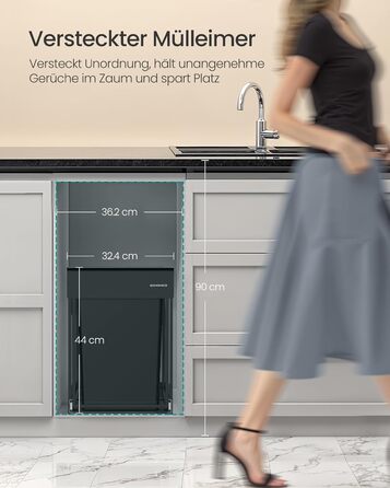 SONGMICS Відро для сміття кухонне, сортувальник сміття для під шафки, 2 відділення, висувний, сталевий каркас, ABS-кришка, LTB950B01 (чорний, 2 x 20 л)