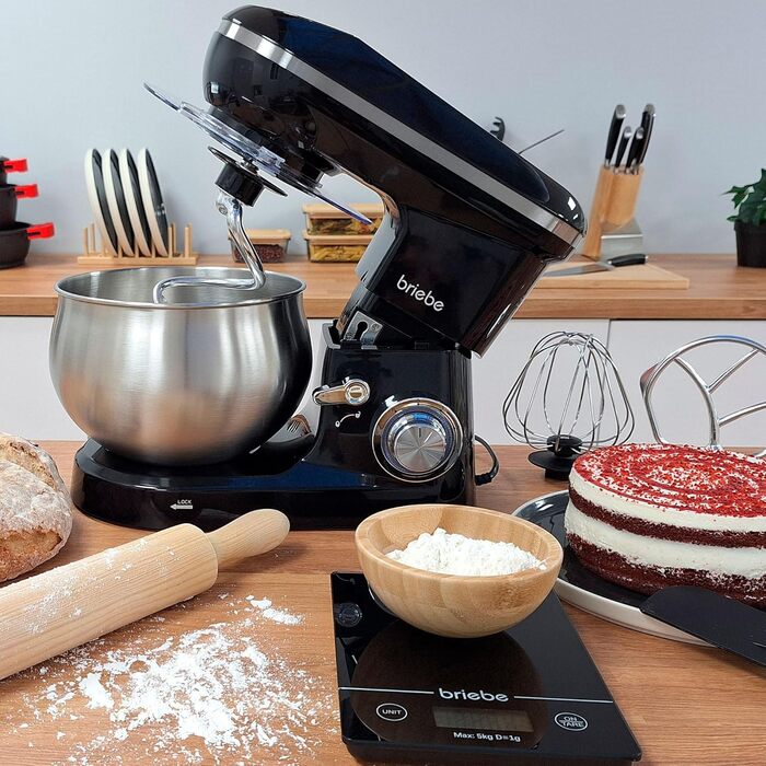 Професійна кухонна машина для тіста та приготування їжі 1800W MAX з орбітальним рухом, міткою, гаками та лопатками, 5-літрова чаша, 6 швидкостей + імпульсний режим, LED-сенсорний дисплей, KM1164