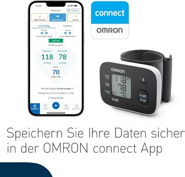 Тонометр OMRON RS3 Intelli IT на зап'ясті, клінічно перевірений, з безкоштовним додатком для смартфонів iOS/Android, манжета 13,5 – 21,5 см, контроль правильного прилягання манжети та 30 місць пам'яті