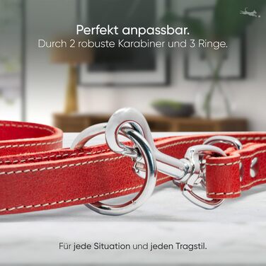 2m Dog Leash made from certified leather - Adjustable Training Leash - Handmade in EU - Dog Leash for Large, Medium & Small Dogs - Leather Leash (25mm wide) (25mm Width, Red)