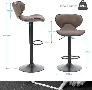 ALPHA HOME Adjustable Bar Stools 2-Pack with Backrest and Footrest - Swivel Gas Lift PU Leather Kitchen Barstools for Counter, Kitchen & Home, Brown
