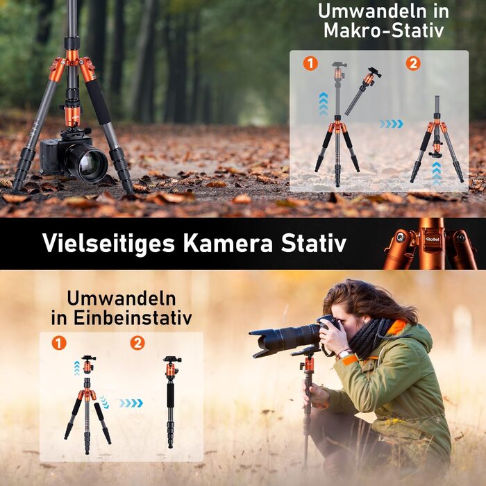 Штатив Rollei Compact Traveler No.1 143cm з кульковою головкою: легкий карбоновий штатив для камери та смартфона (Orange)