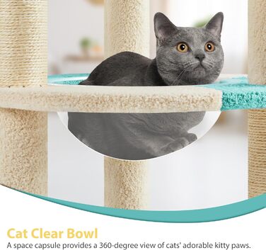 Yaheetech Cat Tree, Ocean Design Cat Tree, Cat Scratching Post, with Platform Space Capsule Sisal Posts, Stable Cat Climbing Tree, (Indigo/Beige)