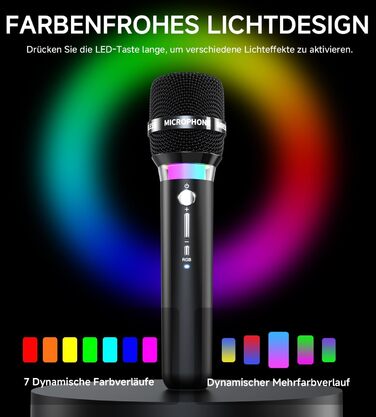 Бездротовий мікрофон з LED-підсвіткою, подвійний, акумуляторний, караоке, чорний