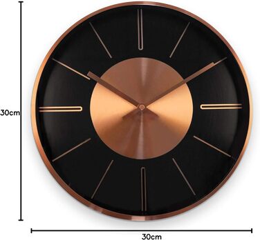 Modern silent aluminum wall clock, 30 cm diameter, without ticking sounds, for living room, bedroom, and office (copper aluminum)