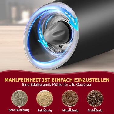 Набір електричних млинків для солі та перцю Hotec, 2 шт., 255 г, з LED-дисплеєм та 6 рівнями помелу, живлення від AAA