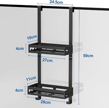 Настінна поличка для душу без свердління, органайзер для ванної кімнати з 2 кошиками, тримач для шампуню, чорний, 2 яруси