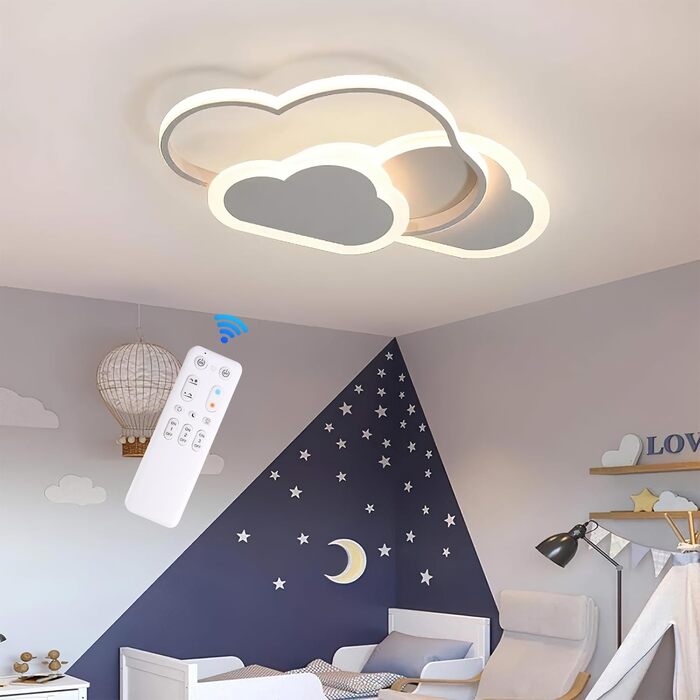 LED Ceiling Light for Kids' Room, Lamp Ceiling, 42CM Ceiling Lamp for Kids' Room, Dimmable with Remote Control, 32W Lamp for Kids' Room Ceiling Light, Clouds for Living Room, Bedroom