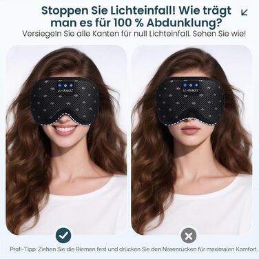 Маска для сну з навушниками Bluetooth 5.4 Dolida, 3D комфорт, чорна - для сну, подорожей, йоги, медитації
