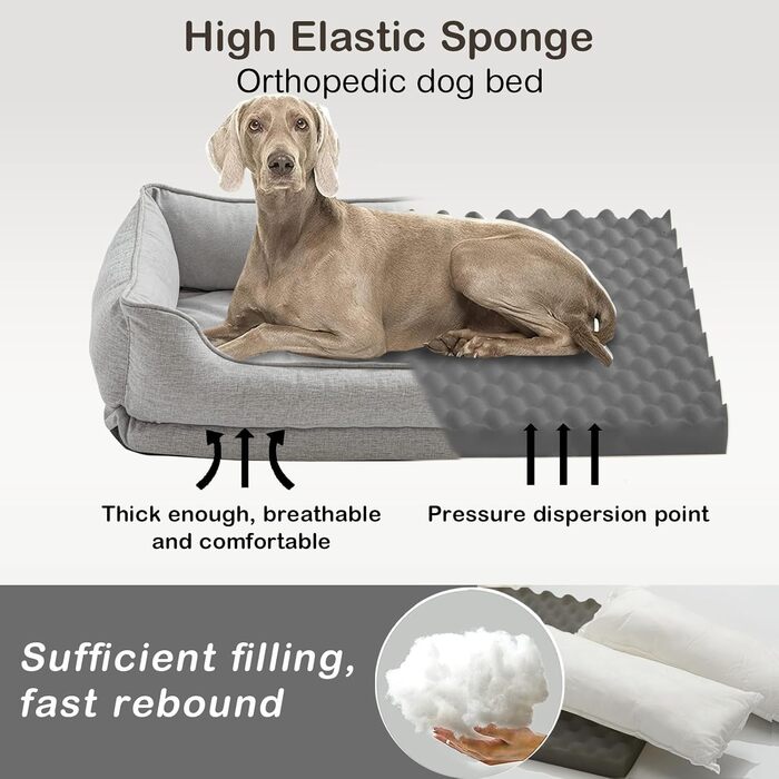 Ортопедичний лежак для собак та котів, сірий, 75x62x25 см. Лежак для собак середніх та маленьких порід, миючий, знімний, м'який, стійкий до укусів