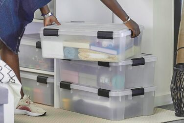 Iris Ohyama Airtight Plastic Storage Boxes with Lids, 50L, Set of 4, Hermetic Waterproof Seal, Robust Snap Closures, Stackable, Dustproof, BPA-Free, DDAT-L (Transparent, 30L x 6)