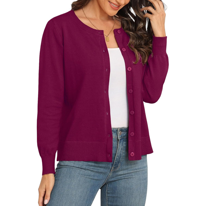 Жакет PrinStory Daen з тонкої в'язки, кардиган з круглою горловиною, пуловер на ґудзиках, класичний в'язаний одяг, комплект (M, бордовий)