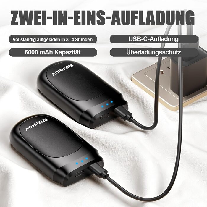 Електричний грілка для рук 2-в-1, 6000 mAh з магнітом, багаторазовий, 3 режими нагріву, USB-зарядка, компактний