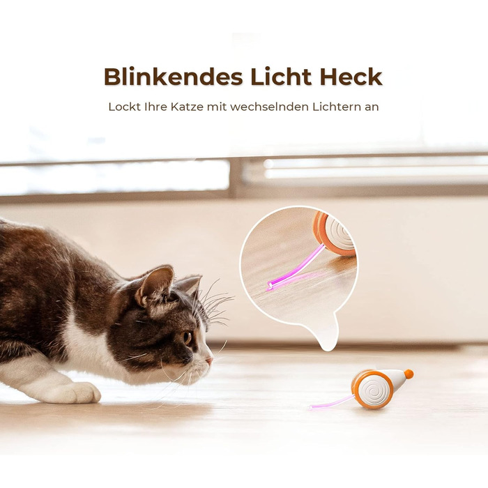 Cheerble Wicked Mouse – електрична іграшка для котів, USB-зарядка, LED-підсвітка, для активності та розвитку, колір абрикос