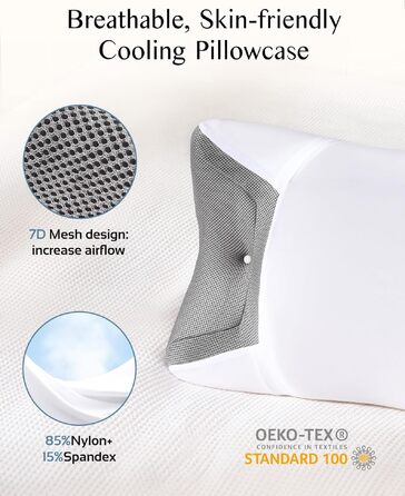 Ергономічна подушка з ефектом пам'яті (Memory Foam) для шиї та голови, підтримка для сну на боці, спині та животі, дихаючий чохол, біла, 65 x 40 x 9/11 см