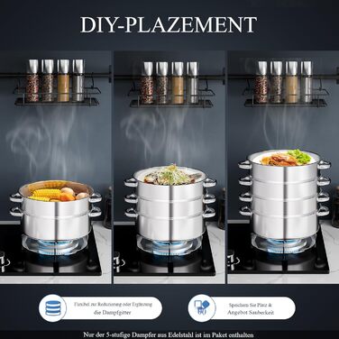 Набір для приготування на пару 5-ти ярусний з нержавіючої сталі, 28 см, з кришкою, для всіх типів плит (індукція, електрокераміка)
