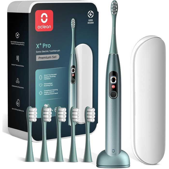 Oclean X Series Pro Electric Toothbrush Gift Set - Sonic Toothbrush with Display, 3 Modes & 32 Intensities, 6 Brush Heads & Travel Case