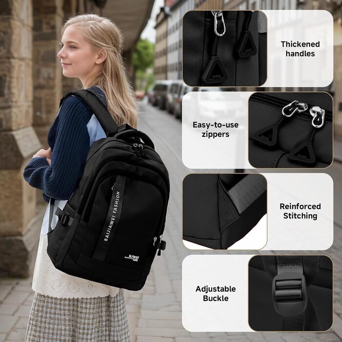 Шкільний рюкзак для підлітків, 2025 рік, для школи, гімназії, старшої школи, 26L, чорний