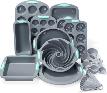 To Encounter 27 in 1 Backset – 10 Silicone Baking Molds, Cake Pans, Baking Sheet, Donut Pan, Muffin Tin With Measuring Cups and Spoons