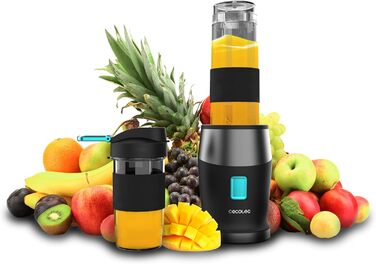 Cecotec Portable Single Blender Power Titanium 300 EasyGo - 350W Ice Crusher with Titanium-Coated Blades, 2 Cooling Tubes, 2 Travel Cups & Lids