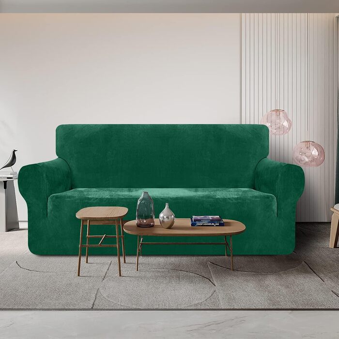 Granbest 1 Pack Thickened Couch Cover Durable Velvet Plush Sofa Cover for Oversized Couch High Stretch Couch Cover for Dogs, Pets Anti-Slip Furniture Protector for Living Room (4 Seater, Dark Green)