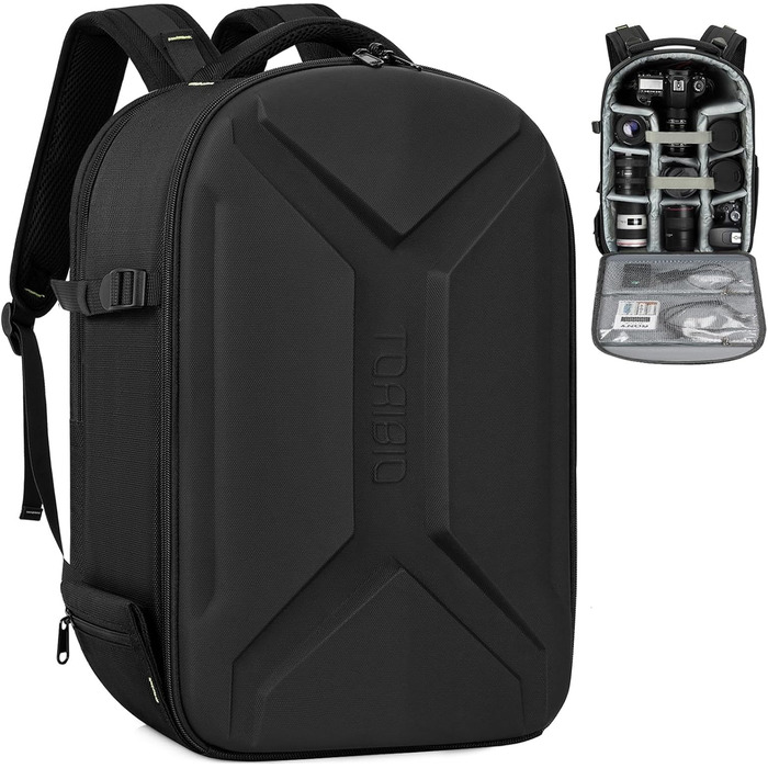 Чохол-рюкзак для камери з відділенням для ноутбука 15.6 дюймів, водонепроникний, ударостійкий, з тримачем для штатива (сумісний з Canon/Nikon/Sony), чорний