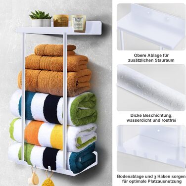 Тримач для рушників без свердління, висувний, з полицею, самоклеючий, для ванної кімнати, 38-75 см, білий