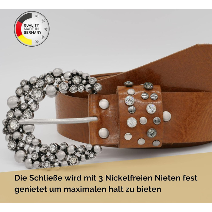 Жіночий шкіряний ремінь AnnaMatoni з розкішною пряжкою, ширина 4 см, коричневий, Made in Germany (105 см)