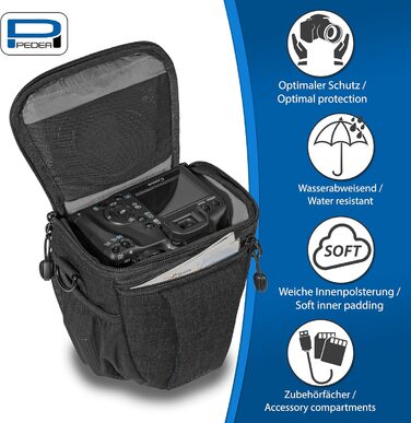 Сумка для камери Pedea: стильна модель для DSLR/SLR/System камер з дощем. Розмір M (Чорний)