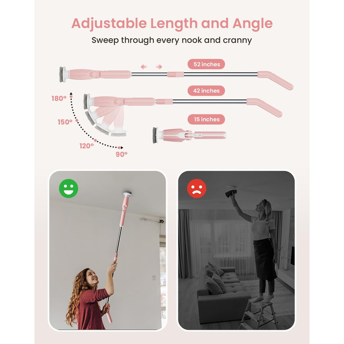 Leebein Electric Cleaning Brush, 2024 New Spin Scrubber with 8 Interchangeable Brush Heads, Remote Control, Adjustable Long Handle 38-132CM & 2 Speeds and for Bathroom/Kitchen