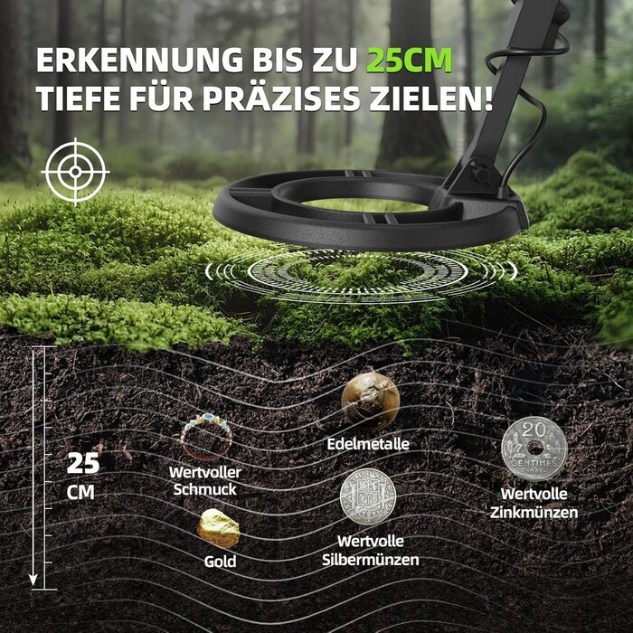 Металодетектор GreenRex Profi: водонепроникна котушка 25.4см, LCD-дисплей, для дорослих та дітей, пошук золота, ідеально для пляжу, під водою та в саду