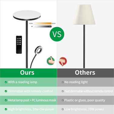 LED-стійка лампа Modlicht 35W з регулюванням яскравості, чорна, 4200LM з пультом ДУ та сенсорним керуванням, 3000-6000K, для вітальні, спальні, офісу