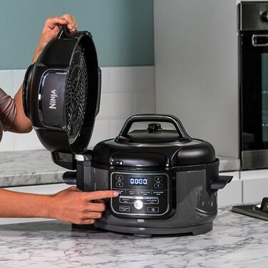 Ninja Foodi MINI Multi-Cooker, 4.7L, 6-in-1 Multi-Cooker, Pressure Cooker, Air Fryer, Slow Cooker, 1460W, Grey/Black OP100EU