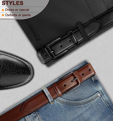 Чоловічий ремінь KEMISANT 2 шт. – шкіряний ремінь для чоловіків, повсякденний, для гольфу, до джинсів, 3,5 см, 2 шт. в упаковці, чорний/кавовий, розмір 63-110 см