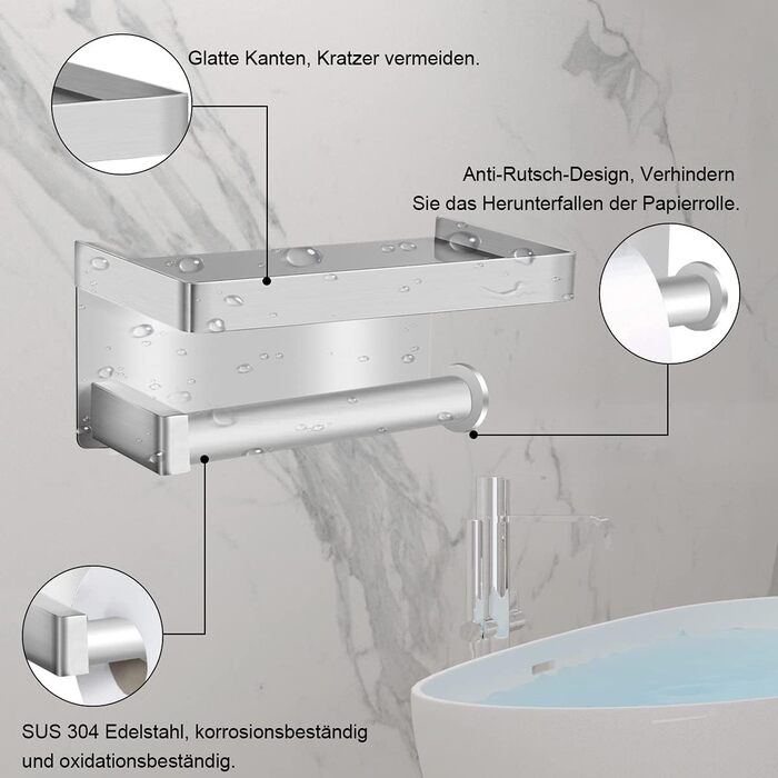 Тримач туалетного паперу з щіткою для унітазу з нержавіючої сталі 304, настінний, срібляний