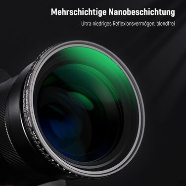 Фільтр ND3-ND1000 Neewer з регульованою щільністю, 62 мм, HD-скло, Nano-покриття, водонепроникний, з алюмінієвим каркасом