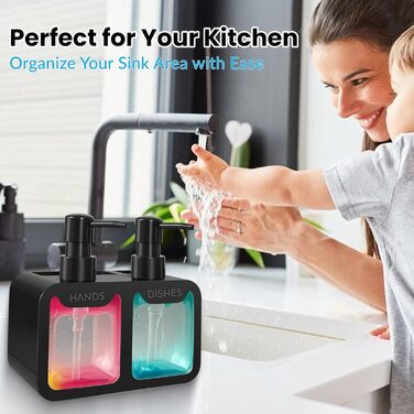 Набір диспенсерів для кухні: дозатор миючого засобу та мила, тримач для губки та щітки - 4 в 1 для раковини