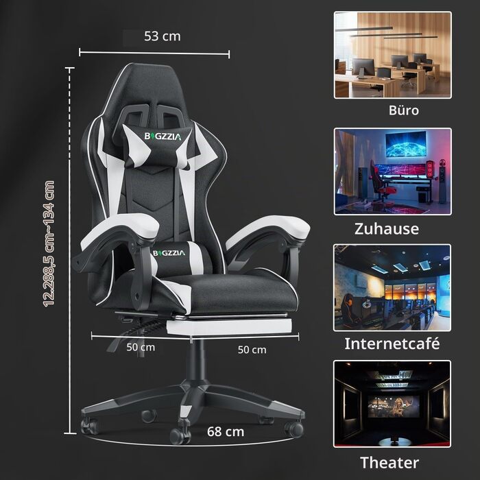 Ігрове крісло Bigzzia Gaming Stuhl ергономічний геймерський стілець з підставкою для ніг, білий