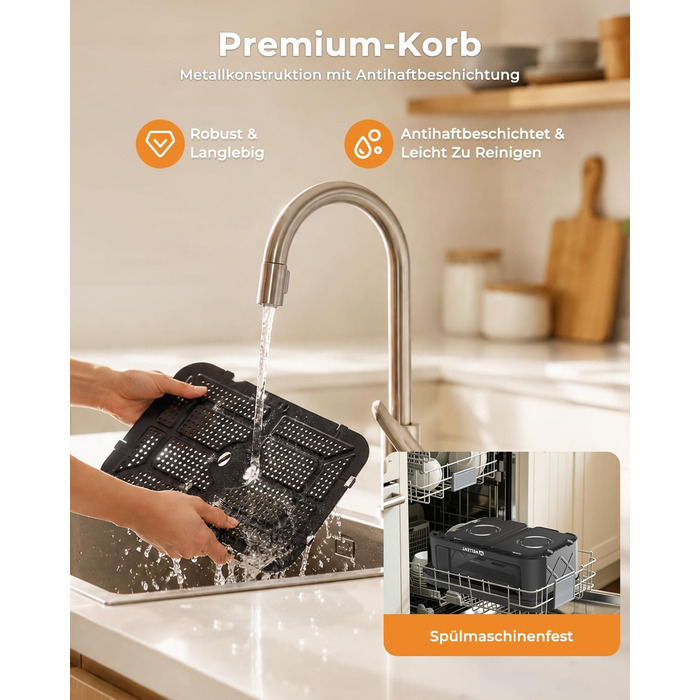 Аерофритюрниця WELLENT 12л з двома камерами (4+7л) 2600 Вт - 10-в-1, сенсорний екран, функція Match&Sync, миття в посудомийній машині