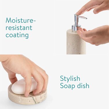 Набір для ванної кімнати Navaris: дозатор для мила, стакан для зубної пасти, 3 шт. - аксесуари для ванної кімнати, набір, штучний камінь, мармур, бежевий