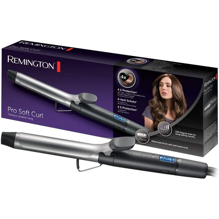 Стайлер для локонів Remington Pro Soft Curl [25mm] CI6525: цифровий, з LCD-дисплеєм, 130-220°C, керамічне покриття, 4-х рівневий захист, антистатичний, для м'яких локонів середнього розміру