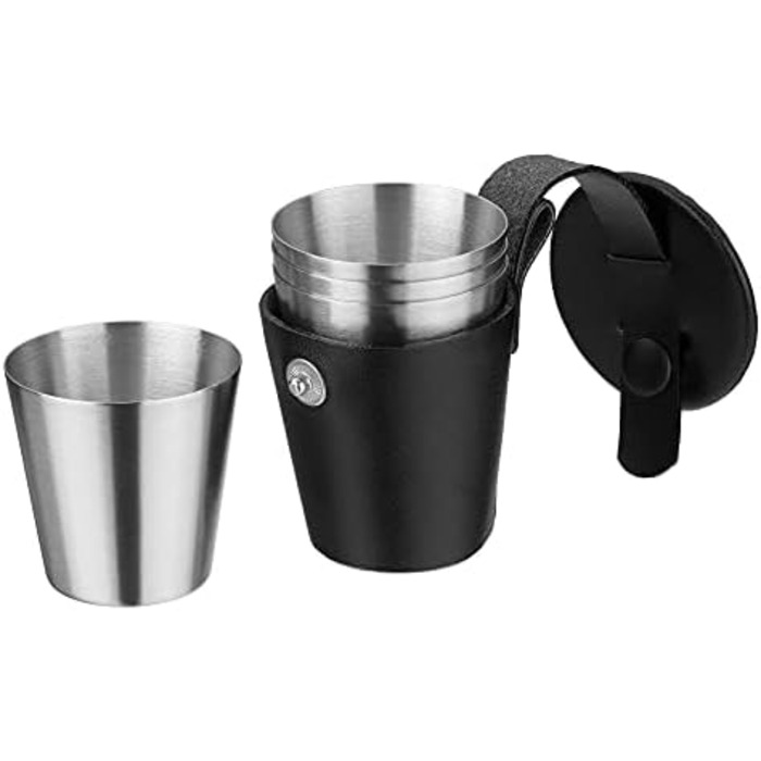 Фляга Manhattan WMF Cromargan® 6-частинна, 200 мл, з воронкою та штампом у шкіряному етолі, без гравіювання